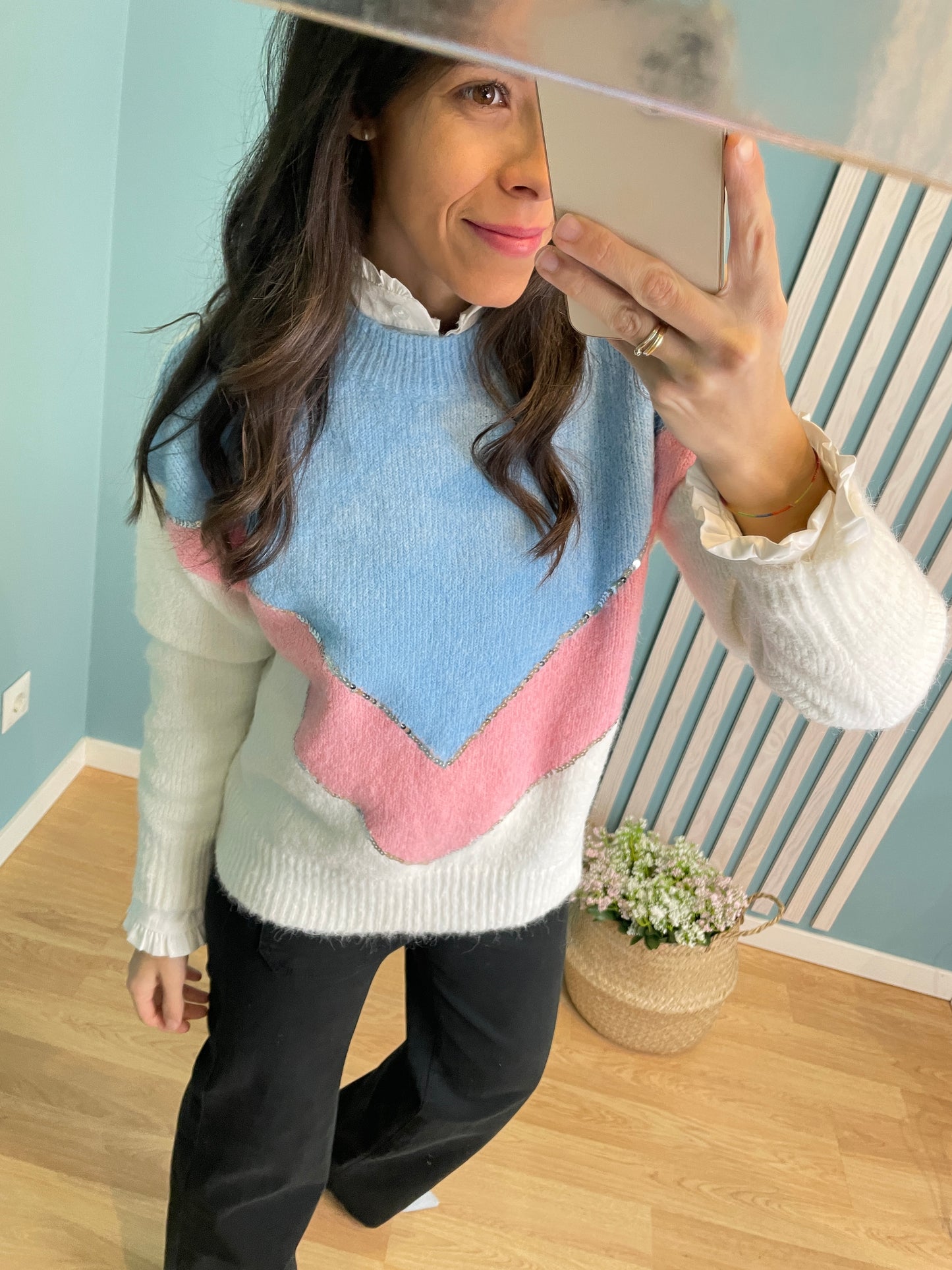 Teresa blue&amp;pink sweater