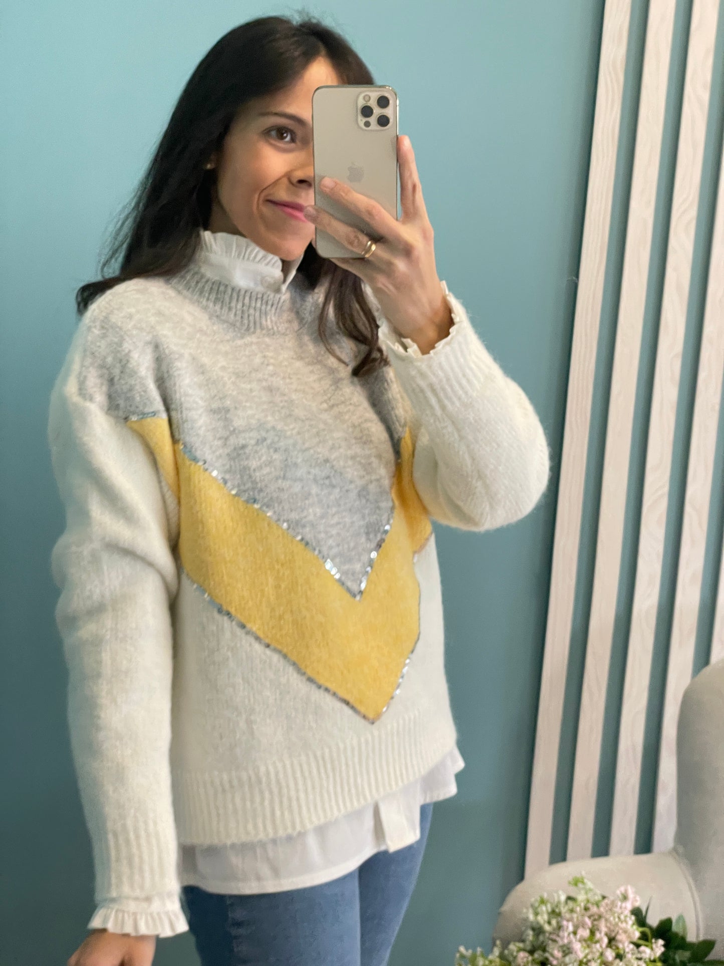 Gray&amp;yellow Teresa sweater