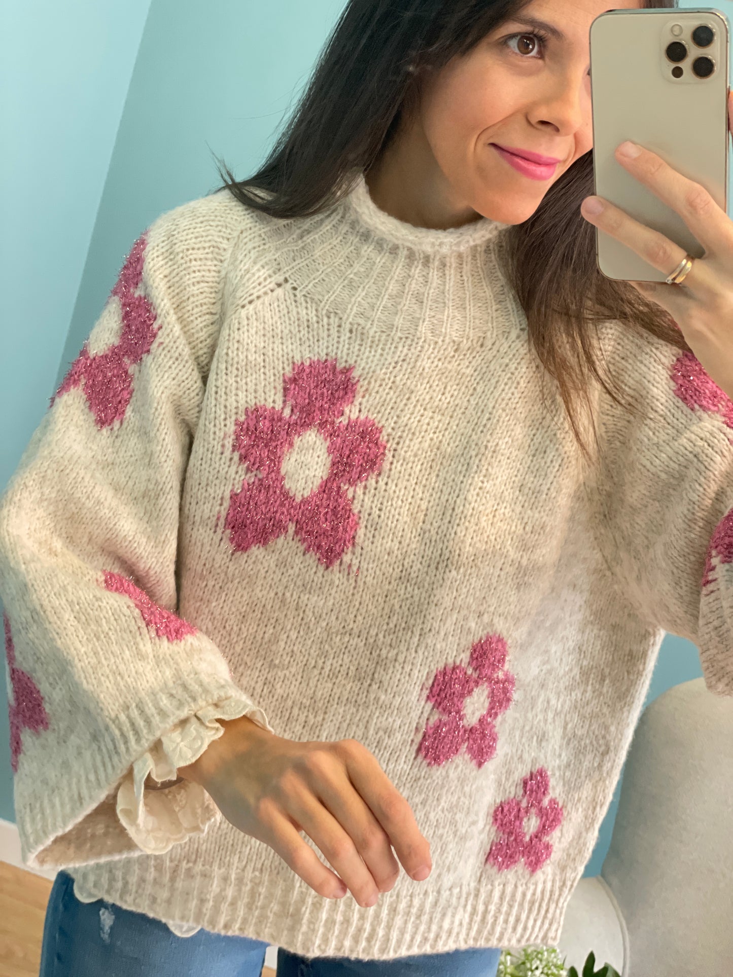 Marieta taupe &amp; glitter pink sweater