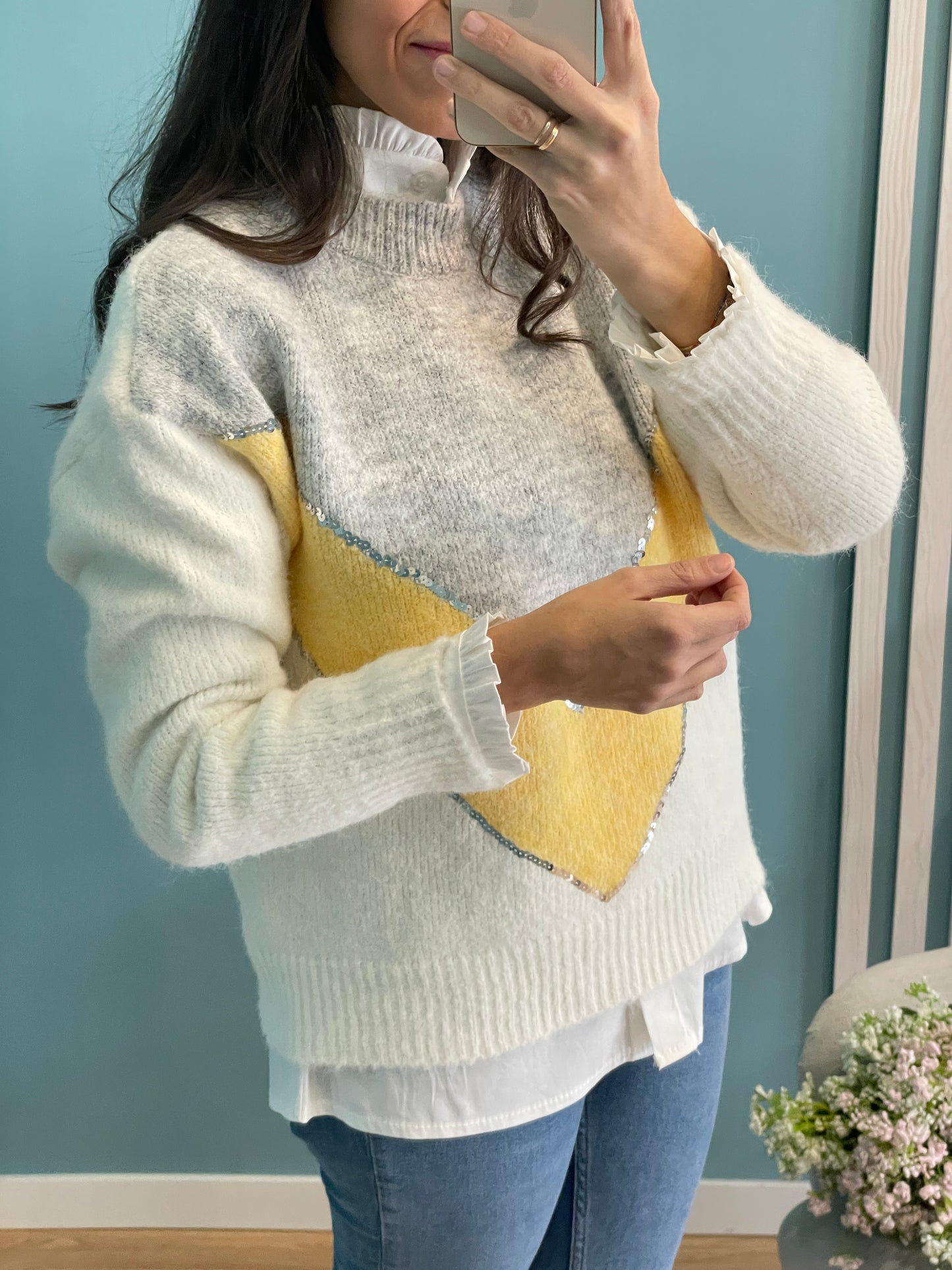 Gray&amp;yellow Teresa sweater